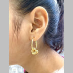 Heart 18K Gold Anti Tarnish Hoop Dangler Earring For Women Bulk