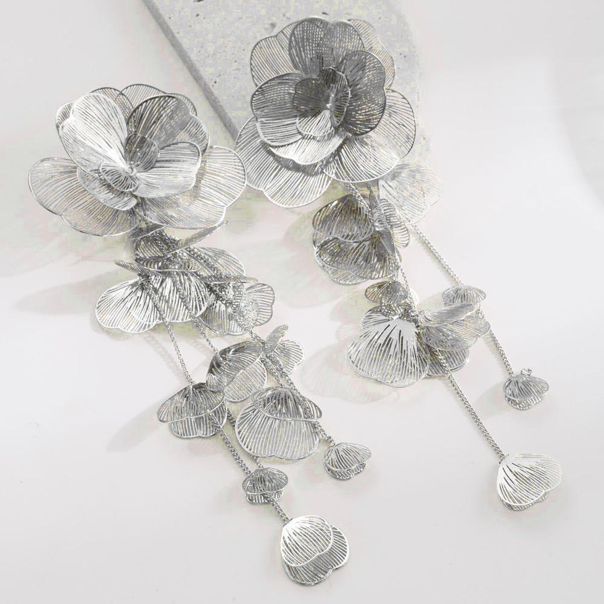 Filigree Flower Layer Silver Anti Tarnish Tassel Dangler Earring Bulk Main image