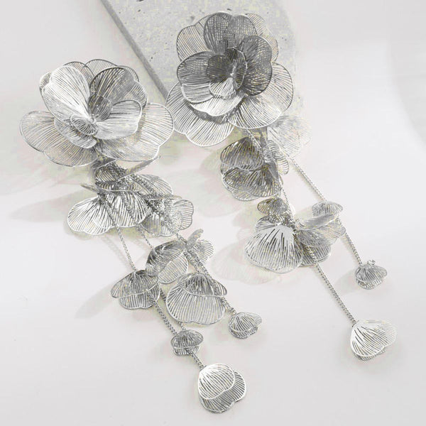 Filigree Flower Layer Silver Anti Tarnish Tassel Dangler Earring Bulk Main image