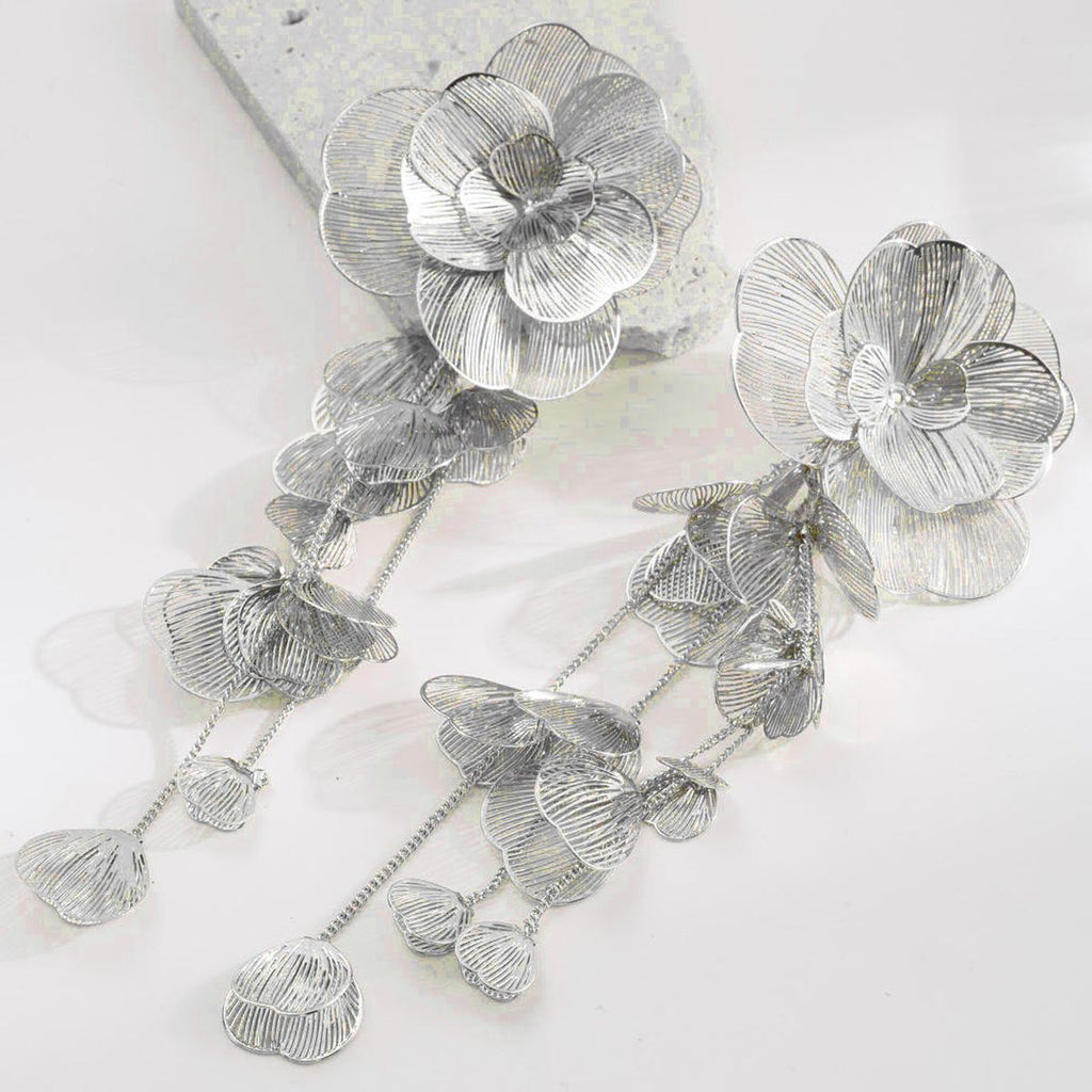 Filigree Flower Layer Silver Anti Tarnish Tassel Dangler Earring Bulk