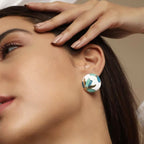 Flower Leaf Enamel White Multi Gold Anti Tarnish Stud Earring Bulk