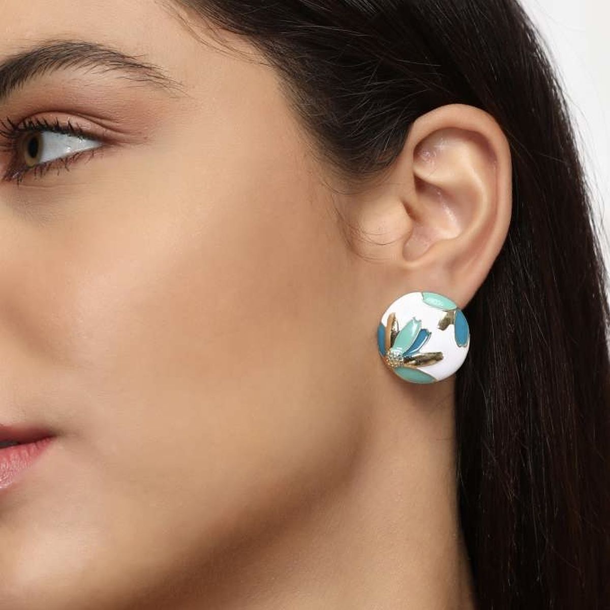 Flower Leaf Enamel White Multi Gold Anti Tarnish Stud Earring Bulk Secondary image