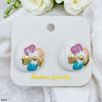 Flower Enamel White 18K Gold Anti Tarnish Stud Earring Women Bulk