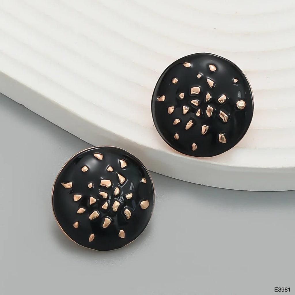 Round Enamel Black 18K Gold Anti Tarnish Stud Earring For Women Bulk