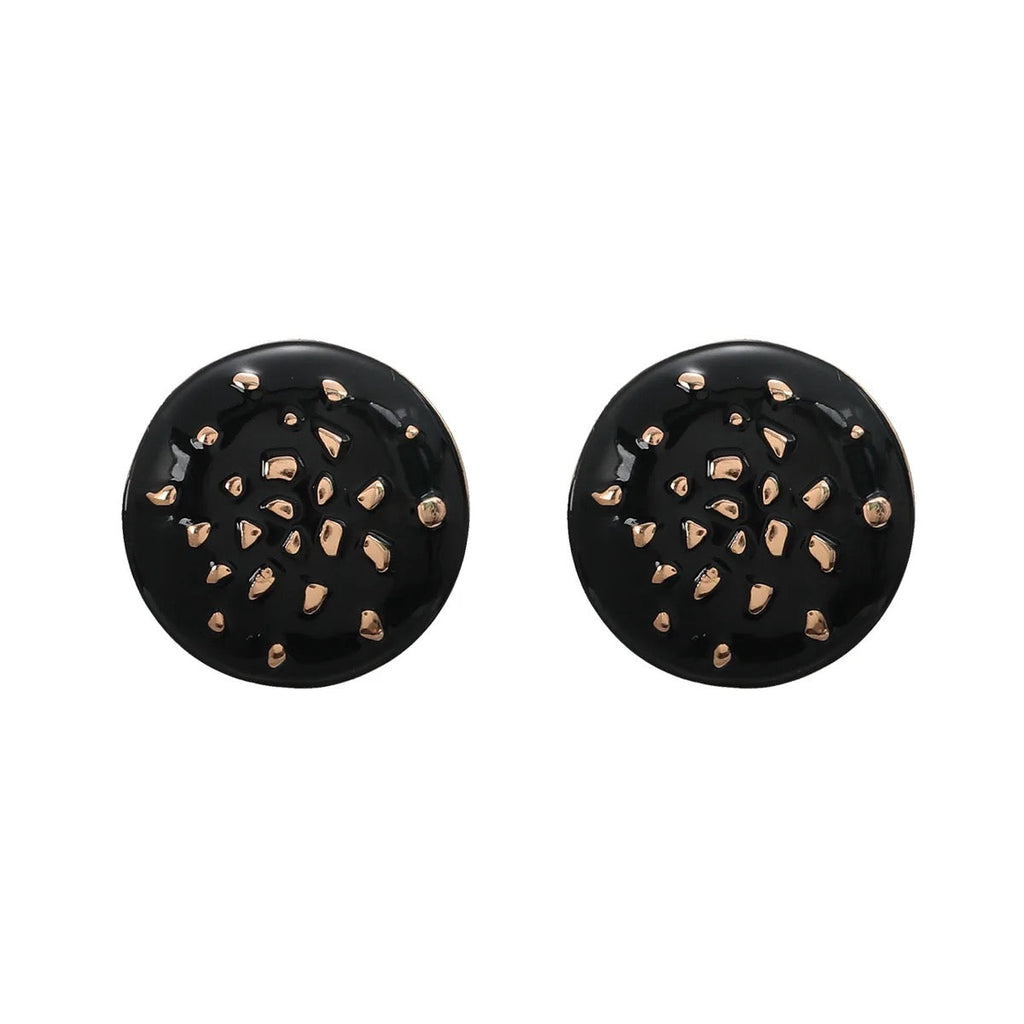 Round Enamel Black 18K Gold Anti Tarnish Stud Earring For Women Bulk