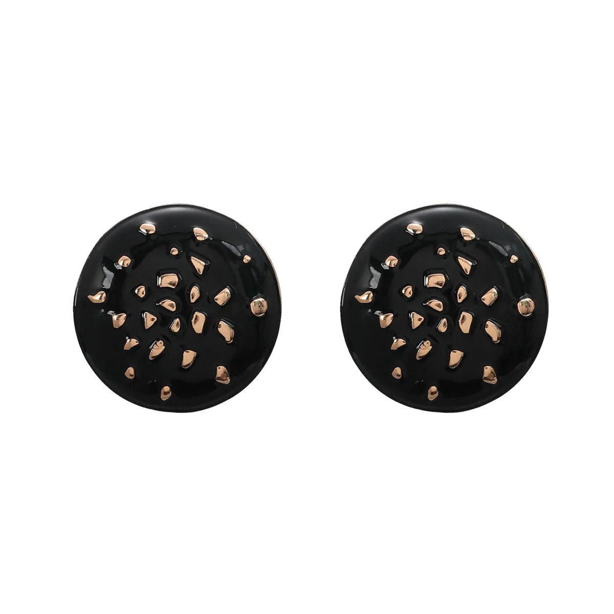 Round Enamel Black 18K Gold Anti Tarnish Stud Earring For Women Bulk