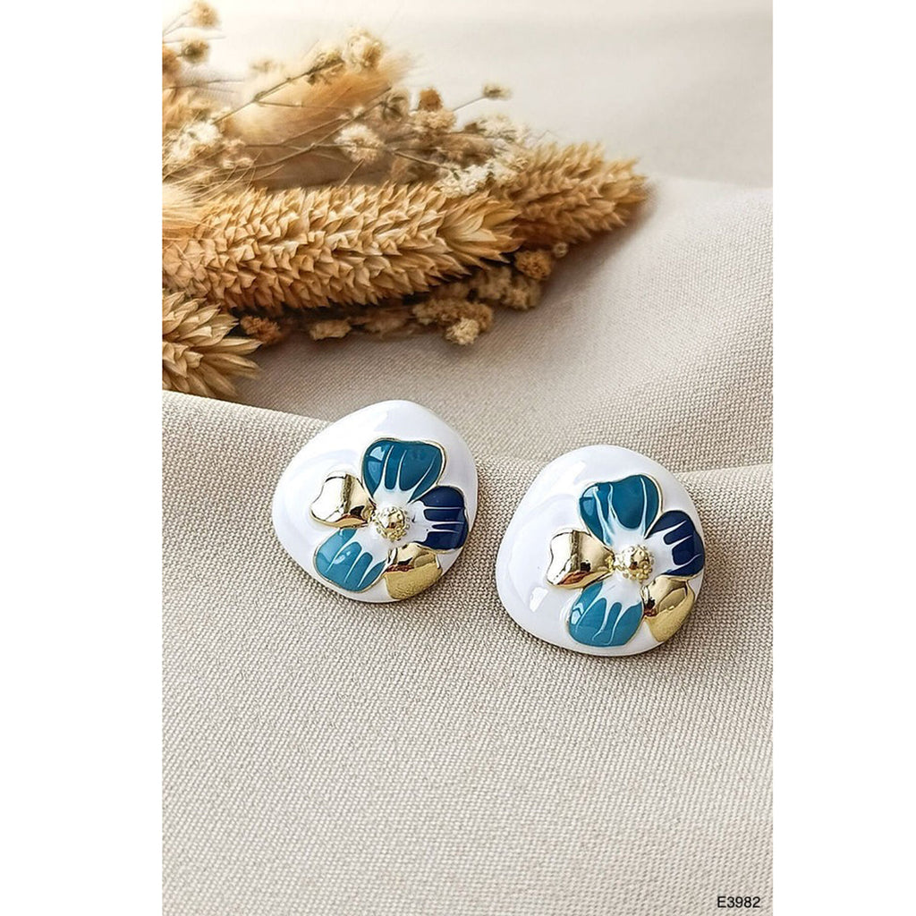 Flower Enamel White 18K Gold Anti Tarnish Stud Earring Women Bulk
