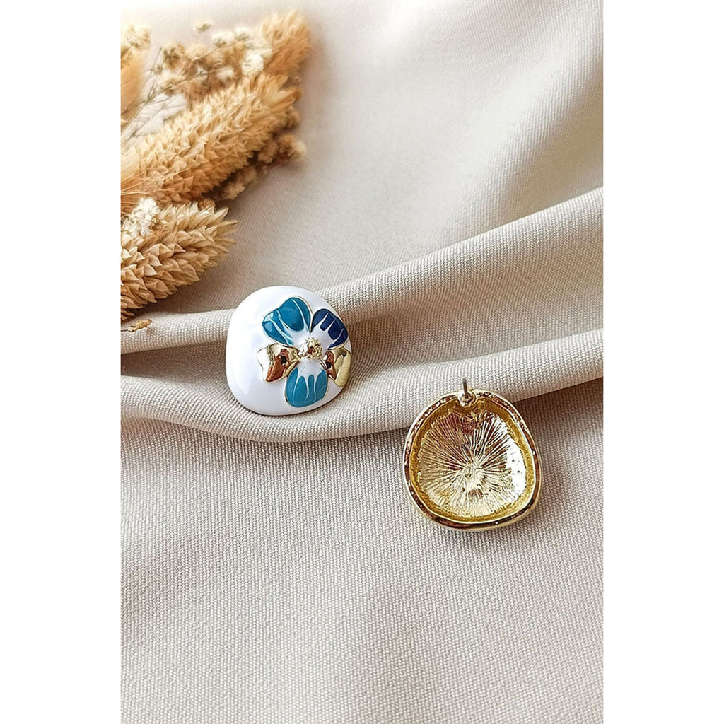 Flower Enamel White 18K Gold Anti Tarnish Stud Earring Women Bulk