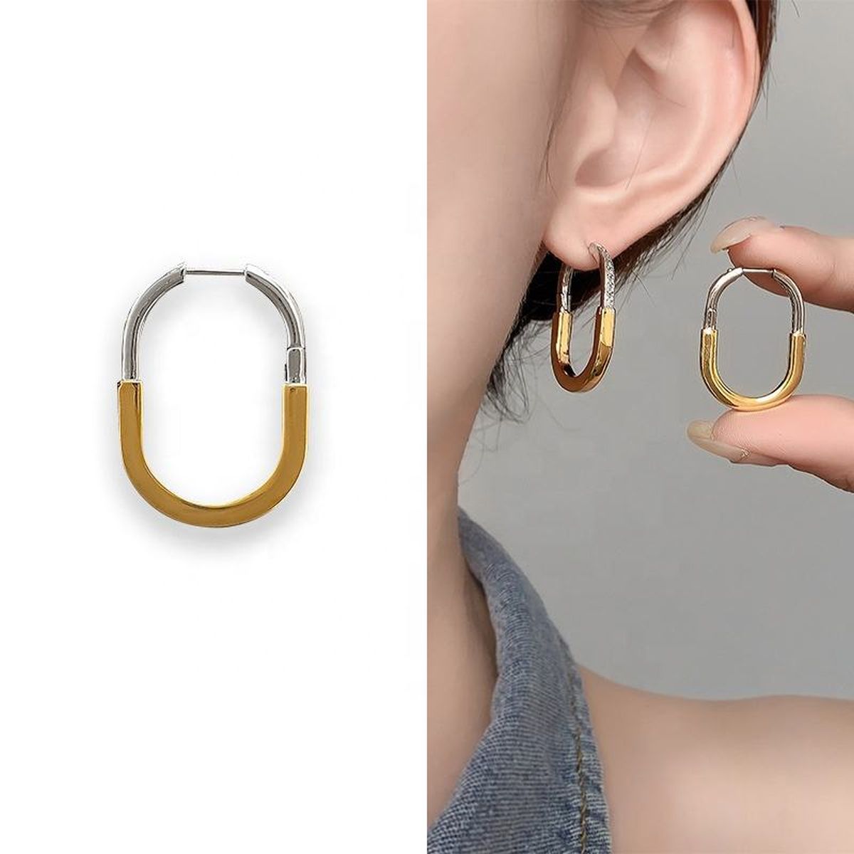 18K Gold Silver Anti Tarnish Oval Hoop Earring For Women Bulk