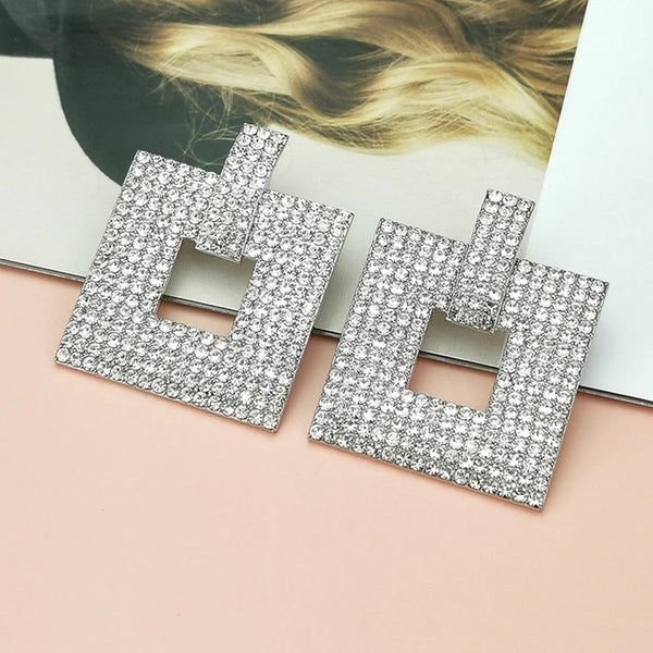 Square Rhinestone Silver Anti Tarnish Dangler Earring Bulk Main image