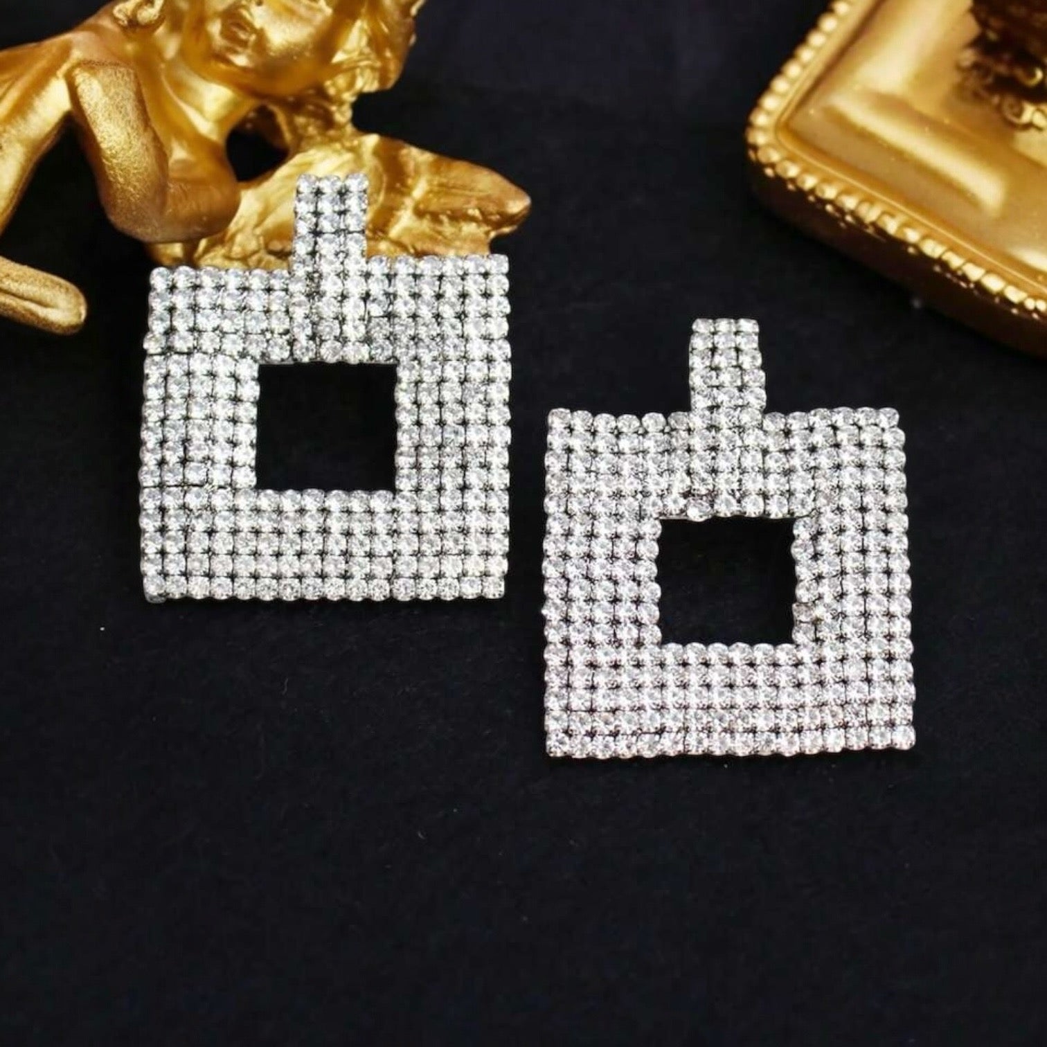 Square Rhinestone Silver Anti Tarnish Dangler Earring Bulk