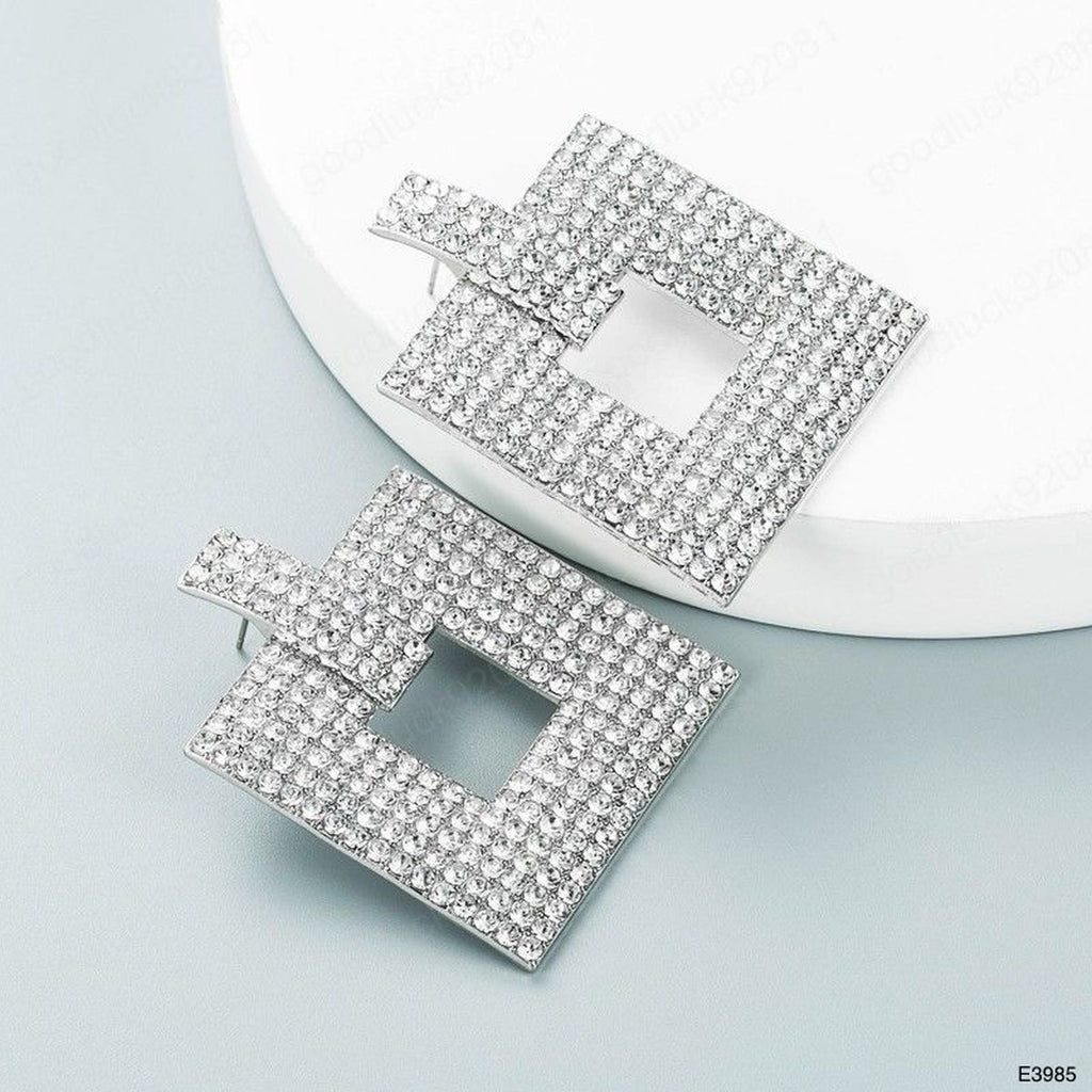 Square Rhinestone Silver Anti Tarnish Dangler Earring Bulk