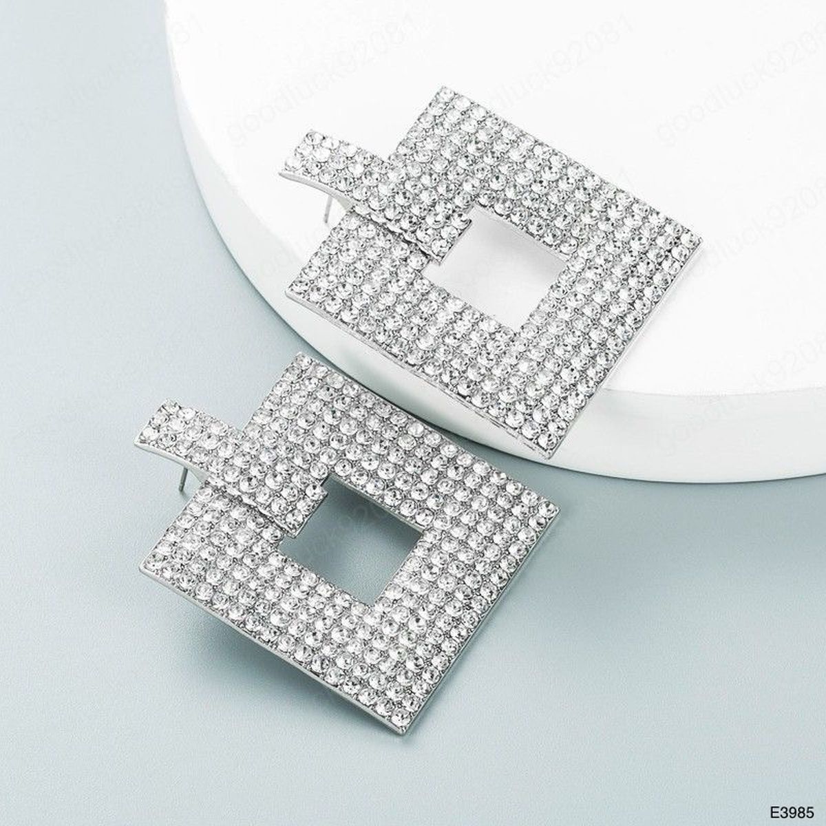 Square Rhinestone Silver Anti Tarnish Dangler Earring Bulk