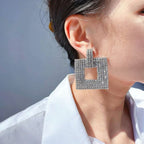 Square Rhinestone Silver Anti Tarnish Dangler Earring Bulk