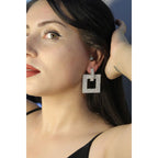 Square Rhinestone Silver Anti Tarnish Dangler Earring Bulk