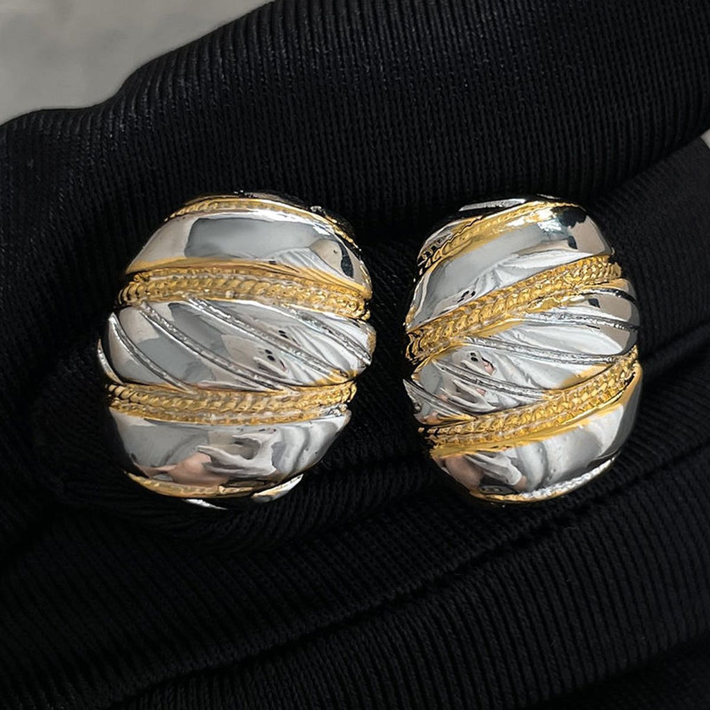 Stripes Oval Silver 18K Gold Anti Tarnish Stud Earring For Women Bulk