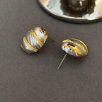 Stripes Oval Silver 18K Gold Anti Tarnish Stud Earring For Women Bulk