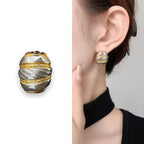 Stripes Oval Silver 18K Gold Anti Tarnish Stud Earring For Women Bulk