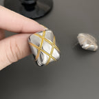Rectangle Crossover Silver 18K Gold Anti Tarnish Stud Earring Bulk