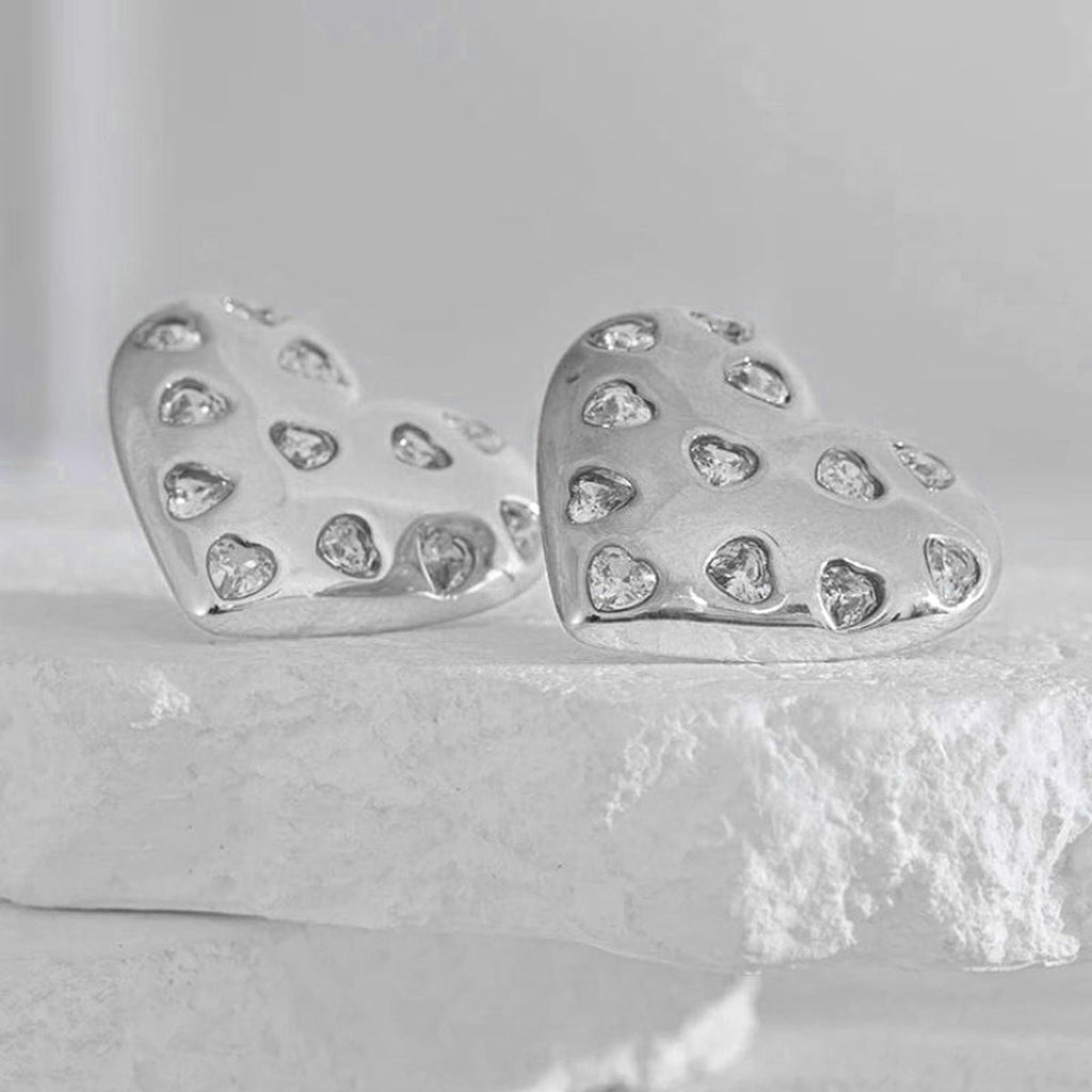 Heart Cubic Zirconia Silver Anti Tarnish Stud Earring For Women Bulk