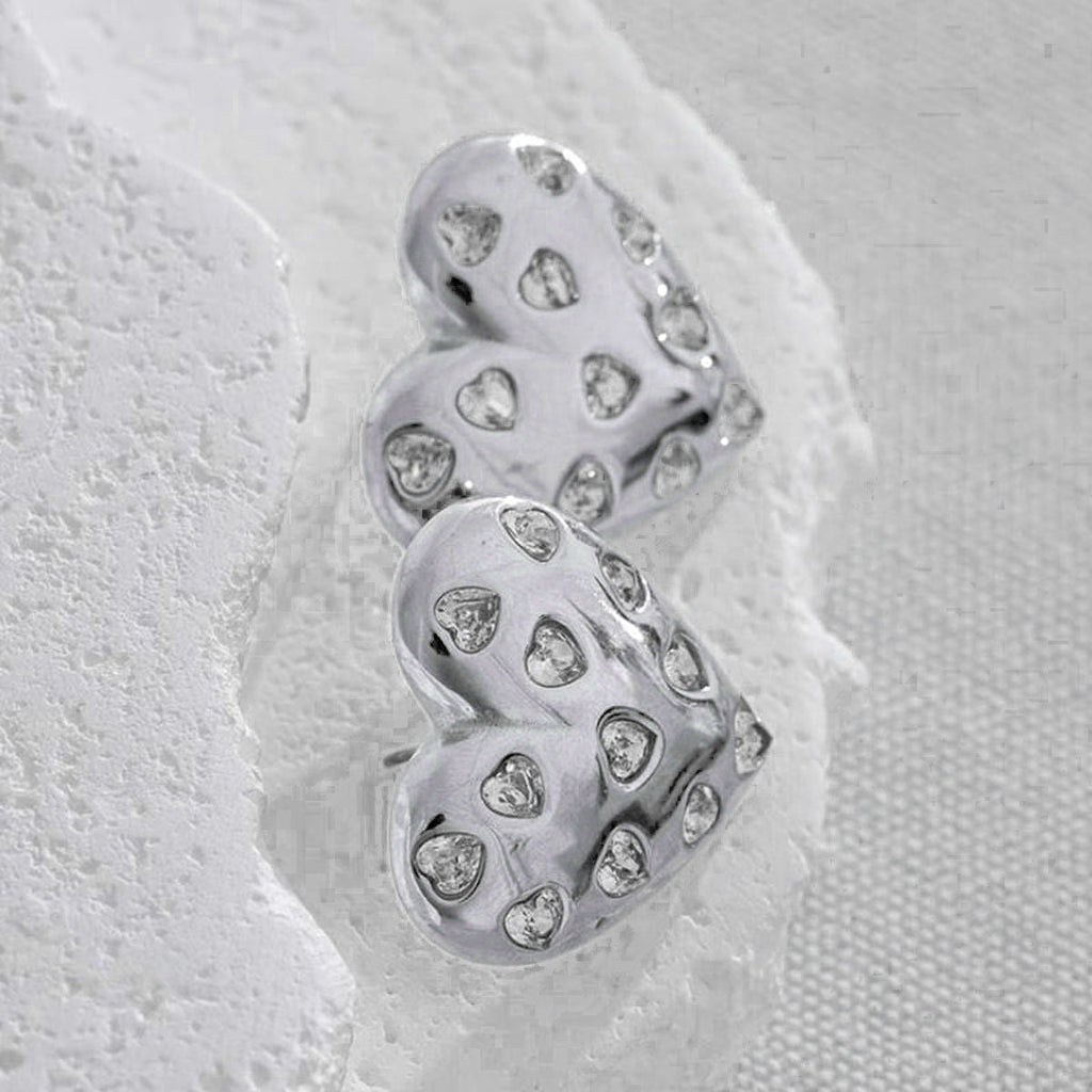 Heart Cubic Zirconia Silver Anti Tarnish Stud Earring For Women Bulk