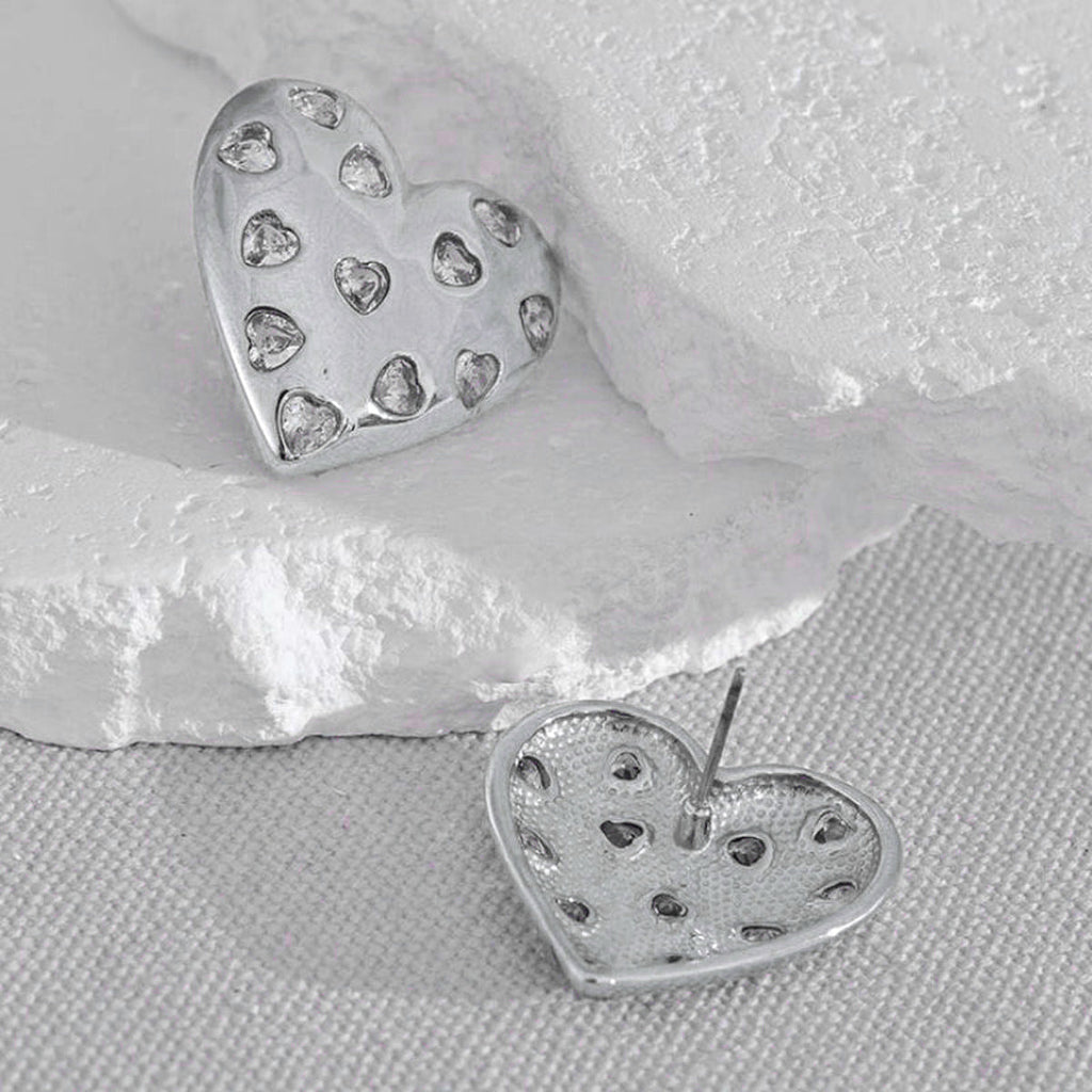 Heart Cubic Zirconia Silver Anti Tarnish Stud Earring For Women Bulk