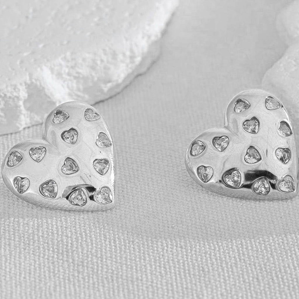 Heart Cubic Zirconia Silver Anti Tarnish Stud Earring For Women Bulk