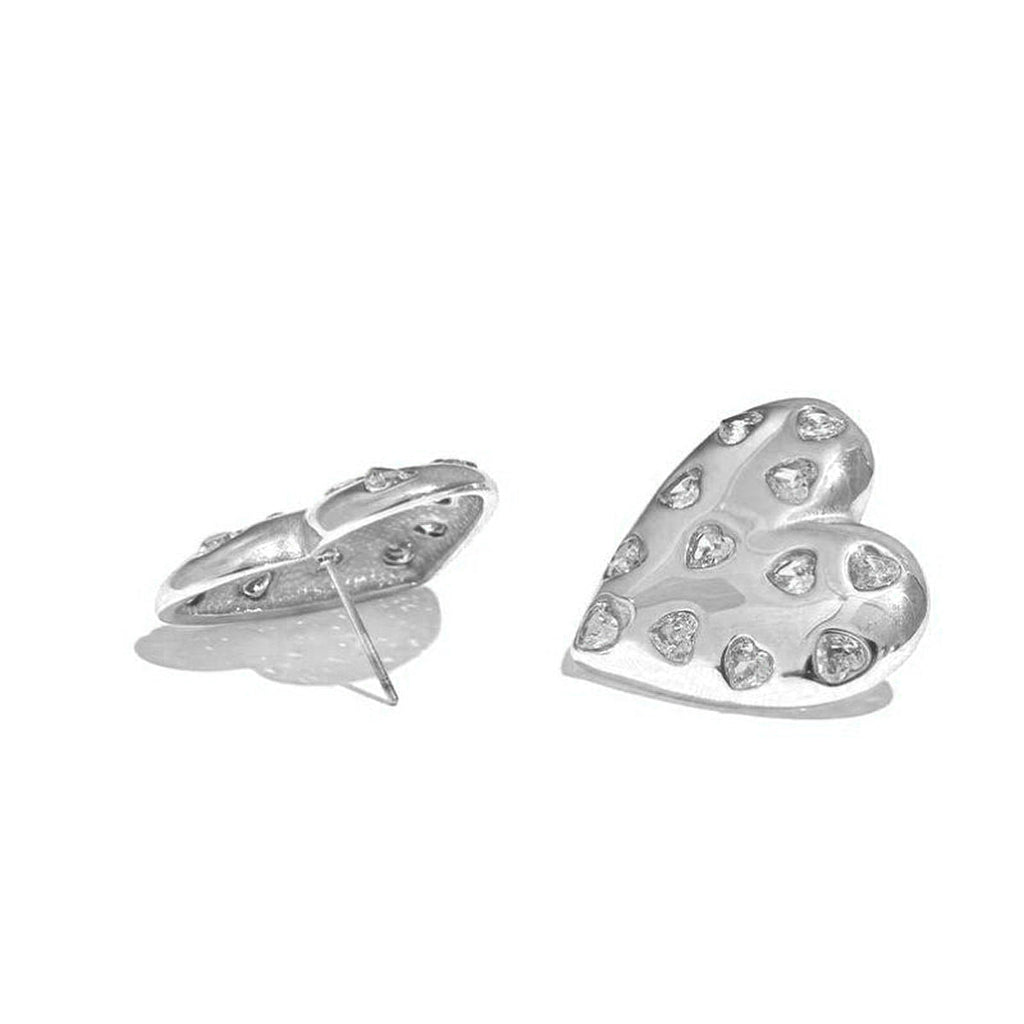 Heart Cubic Zirconia Silver Anti Tarnish Stud Earring For Women Bulk