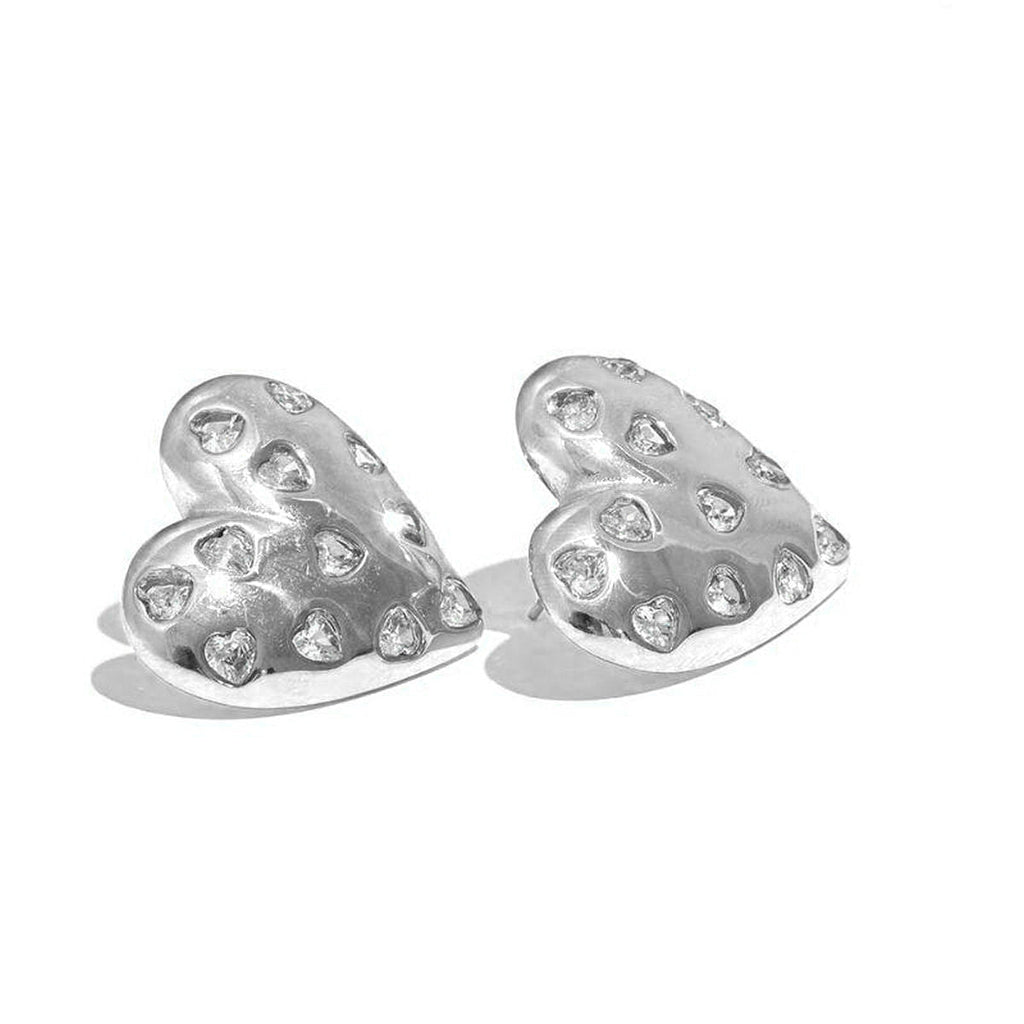 Heart Cubic Zirconia Silver Anti Tarnish Stud Earring For Women Bulk