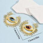 Evil Eye Sun Blue Brown Mismatch Color 18K Gold Cubic Zirconia Statement Hoop Earring For Women