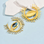 Evil Eye Sun Blue Brown Mismatch Color 18K Gold Cubic Zirconia Statement Hoop Earring For Women