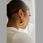 Evil Eye Sun Blue Brown Mismatch Color 18K Gold Cubic Zirconia Statement Hoop Earring For Women