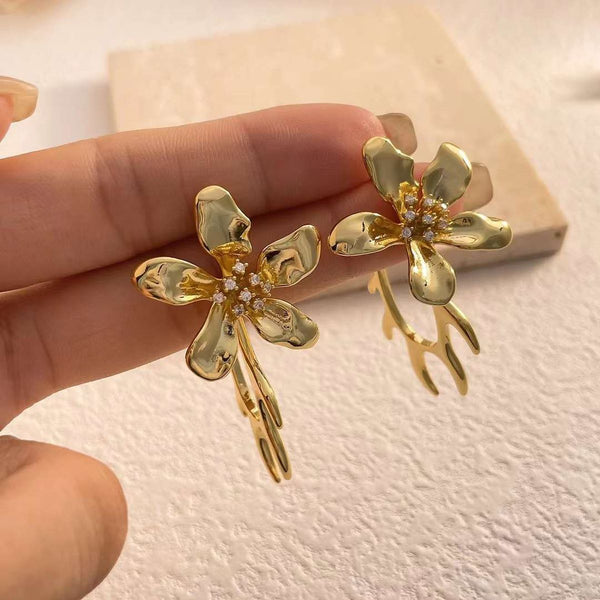 Spike Flower Cubic Zirconia 18K Gold Anti Tarnish Dangler Earring Bulk Main image