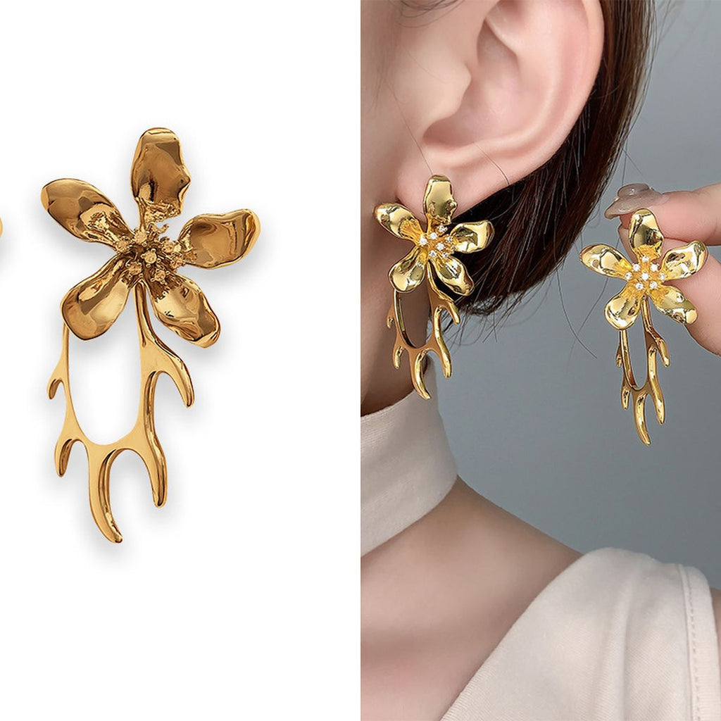 Spike Flower Cubic Zirconia 18K Gold Anti Tarnish Dangler Earring Bulk