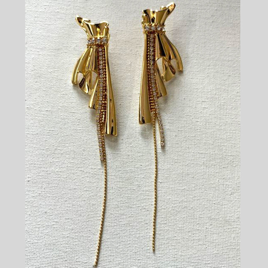 Long Stylish CZ 18K Gold Anti Tarnish Tassel Dangler Earring Bulk