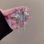 Ribbon Silver Cubic Zirconia Anti Tarnish Dangler Tassel Earring Bulk