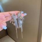 Ribbon Silver Cubic Zirconia Anti Tarnish Dangler Tassel Earring Bulk