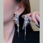Ribbon Silver Cubic Zirconia Anti Tarnish Dangler Tassel Earring Bulk