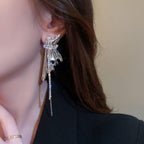 Ribbon Silver Cubic Zirconia Anti Tarnish Dangler Tassel Earring Bulk