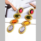 Oval Multi Gold CZ Crystal Anti Tarnish Dangler Tassel Earring Bulk