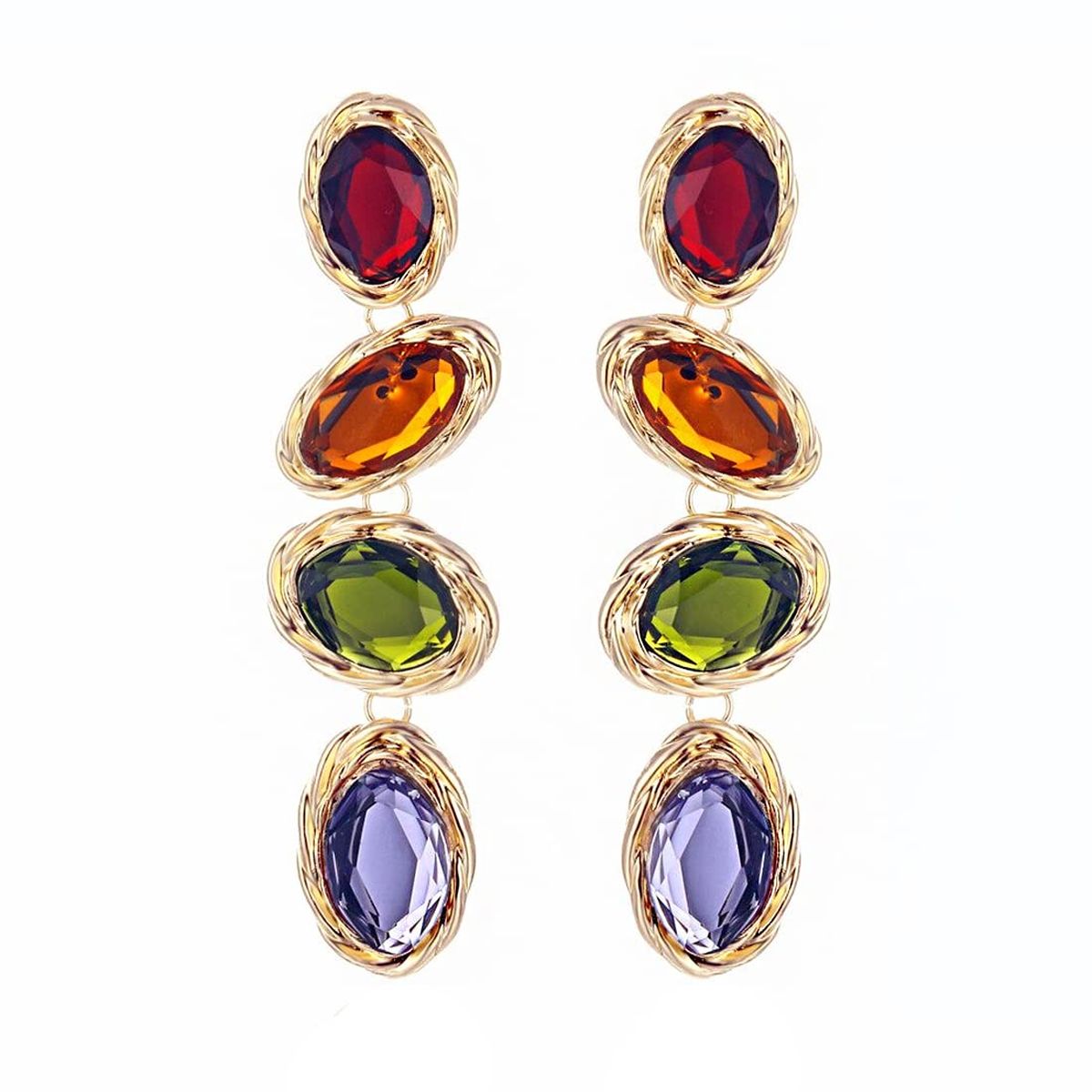Oval Multi Gold CZ Crystal Anti Tarnish Dangler Tassel Earring Bulk