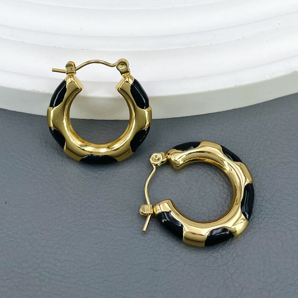 White 18K Gold Enamel Anti Tarnish Hoop Earring For Women Bulk