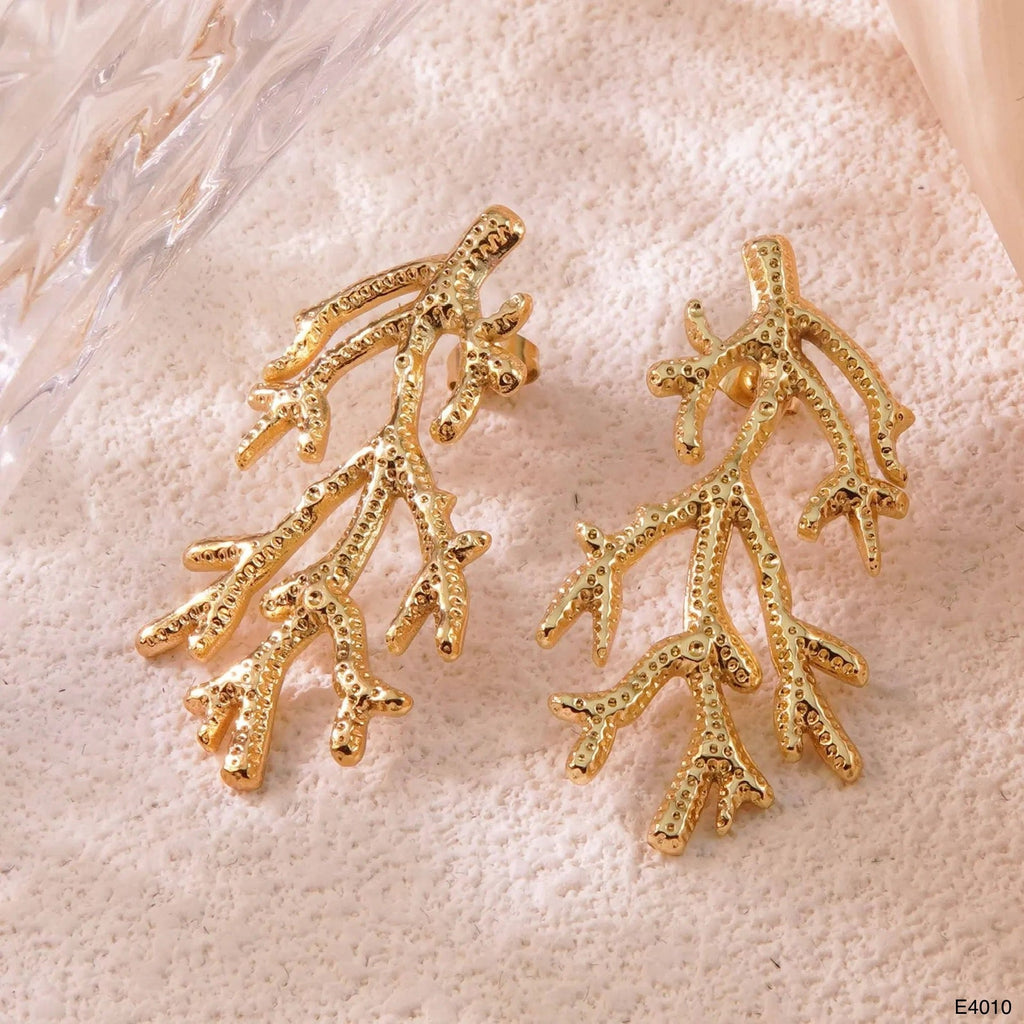 Tree Root Stainless Steel 18K Gold Anti Tarnish Dangler Earring Bulk