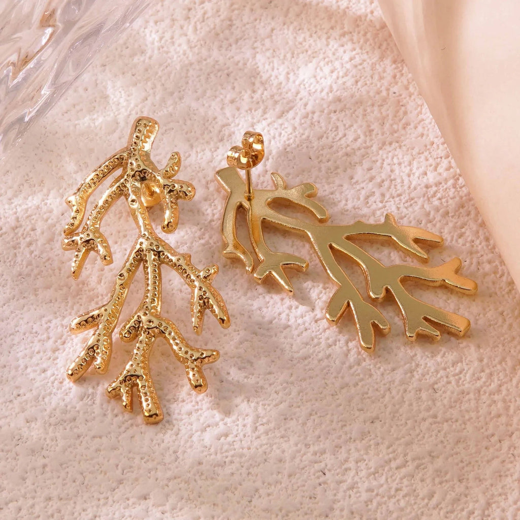 Tree Root Stainless Steel 18K Gold Anti Tarnish Dangler Earring Bulk