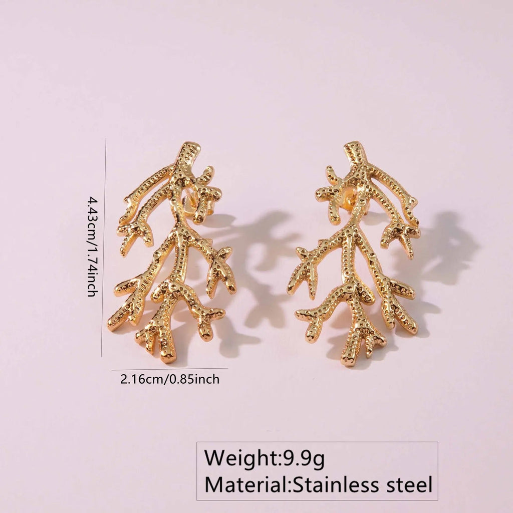 Tree Root Stainless Steel 18K Gold Anti Tarnish Dangler Earring Bulk