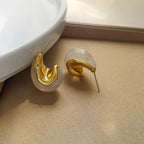 Tear Drop Paisley White 18K Gold Anti Tarnish Stud Hoop Earring Bulk