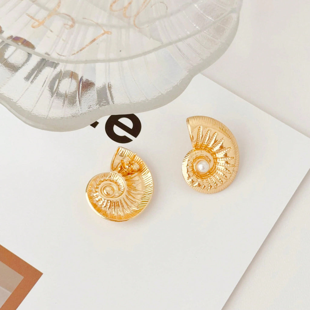 Snail Shell 18K Gold Pearl Anti Tarnish Stud Earring For Women Bulk