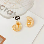 Snail Shell 18K Gold Pearl Anti Tarnish Stud Earring For Women Bulk