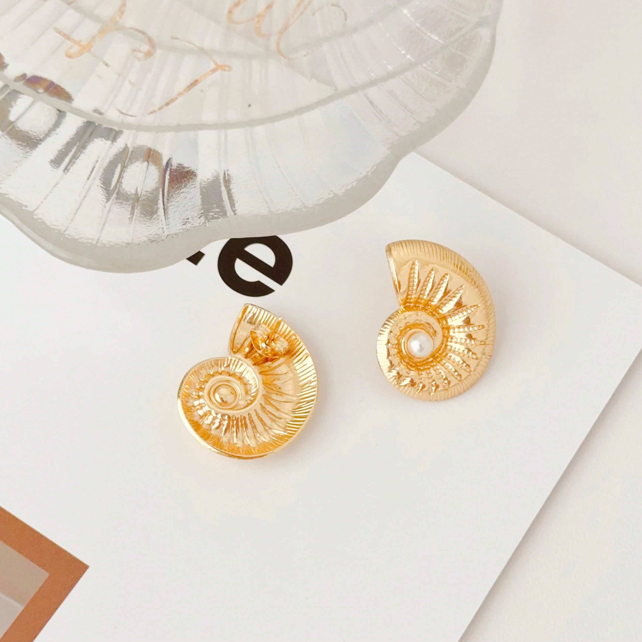 Snail Shell 18K Gold Pearl Anti Tarnish Stud Earring For Women Bulk
