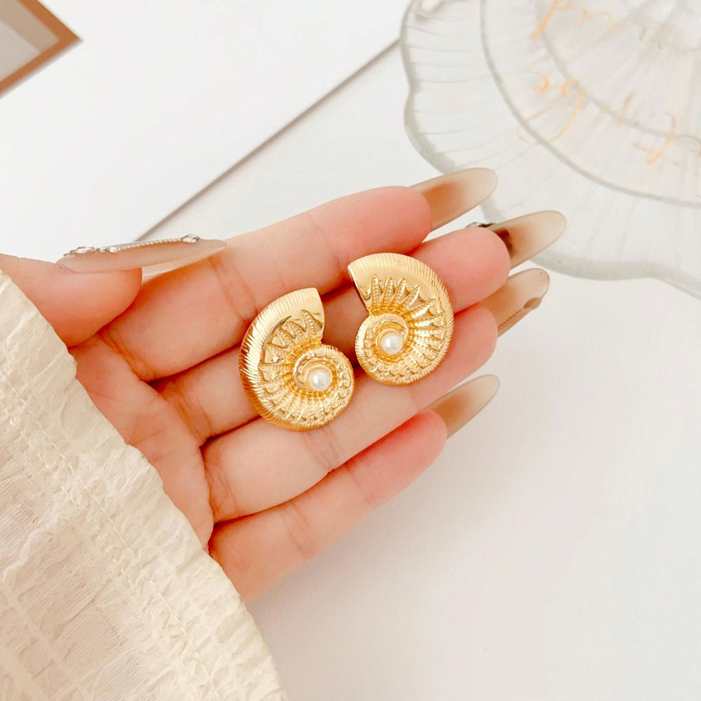 Snail Shell 18K Gold Pearl Anti Tarnish Stud Earring For Women Bulk